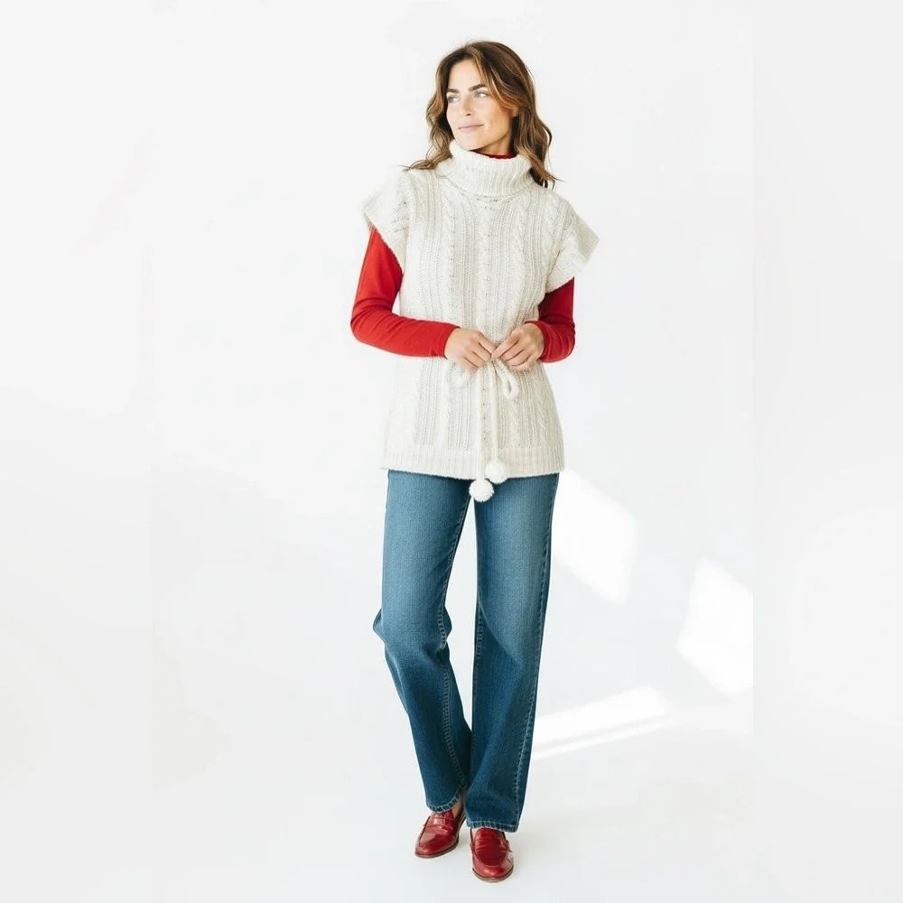 NWOT Anthropologie Cream Cable Knit Cowl Neck Sweater